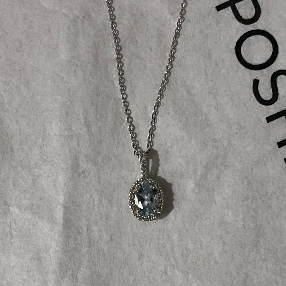 JARED NWOT AUTHENTIC 10K WHITE GOLD AQUAMARINE & GENUINE DIAMONDS NECKLACE
